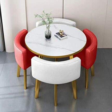 Kitchen Table and Chairs for 4, Business Office Reception Table and Chair Combination , Home Dining Room Furniture Set, PU Leather Chair Hotel Cl