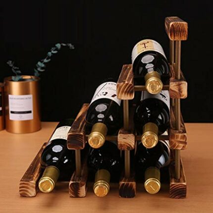 Yalych Countertop Triangle Shape Bamboo Wood Wine Rack - Wooden Countertop Cabinet Wine Holder Storage Stand Cellar, Table Top Wine Bottle Storag