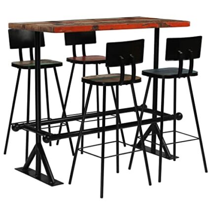 DINGZZ Kitchen Bar Tables and Chairs Set Dining Room High Top Counter Height Table Set for 4 Reclaimed Wood Multicolour