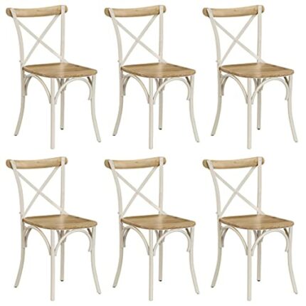 vidaXL 6x Solid Mango Wood Cross Chairs Steel Frame Open Crossed Back Design Classic Style Dining Chair Dinner Seat Kitchen Furniture White