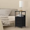 Black Nightstand with Drawer Set of 2, Tall End Table Bedroom Night Stand Side Table with 3 Fabric Drawers Modern Bedside Table with Storage Shel