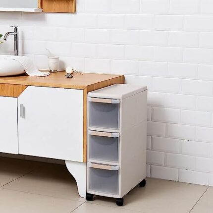 Drawer Cart Storage Tower Frame with Clear Drawers Narrow Tall Slim Floor Cabinet with Wheels Narrow Dresser Tower Waterproof Organizer Unit for