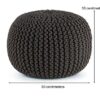 SweetNeedle - Hand Knitted Twisted Cable Style Round Dori Pouf, Floor Ottoman, Grey, Cotton Braid Cord - Handmade & Hand Stitched - Comfortable S