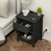 ChooChoo Nightstand with Charging Station, Wooden Top Bedside Table with Drawer and Storage Space for Bedroom, Grey