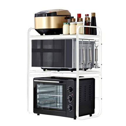 Redwestmelon Adjustable Microwave Oven Rack Rice Cooker Stand Holder Kitchen Storage Organiser Shelf Freestanding Expandable Spice Rack Counterto