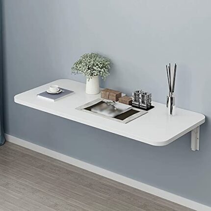 Durable Drop Leaf Table,Folding Wall-Mounted Drop-Leaf Table, Multi-Purpose Folding Wall Table,Mdf Laptop Desk,Folding Workbench,For Home,Office,