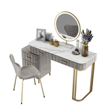 BVDSG Bedroom Velvet Dressing Table Makeup Table and Chair with Lighted Small Household Dressing Table