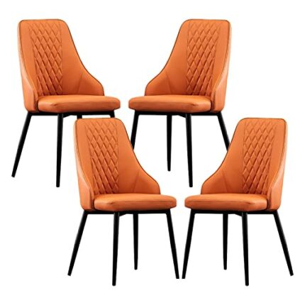 Dining Chair, PU Leather Upholstered Kitchen Chair with Backrest and Metal Legs Lounge Chair for Home Office Furniture(Set of 4,4Colour)