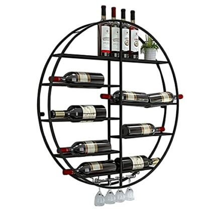 EYLINK Round Metal Wine Rack Wall Mounted Wine Storage Shelf Hanging Wine Champagne Glass Goblets Stemware Rack Holder Wine & Glass Cup Organizer