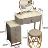 Dressing Table Set with LED Lights Mirror and 4 Drawers, Wooden Makeup Vanity Desk Stool, Modern Makeup Vanity Dressing Table with Cushioned Stoo
