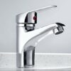Bathroom Taps Modern Silver Sink Mixer Tap Single Lever Solid Brass Hot Cold Mixer Basin Faucet, Polished Chrome