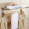 Copper Wire Drawing Bathroom Shelf Wall Hanging Double Layer Foldable Towel Rack Towel Bar Towel Storage Shelves/51 * 25 * 25Cm