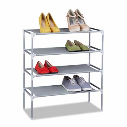 Relaxdays Rack, Organiser with 4 Levels, Stores 12 Pairs of Shoes, Fleece, Iron, HxWxD: 68 x 62 x 28, Grey, 68 x 62 x 28 cm