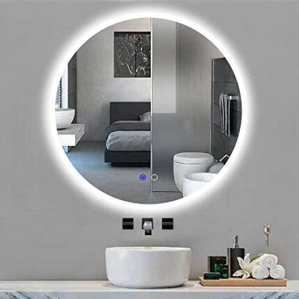 SkiPdr Mirror, Illuminated LED Bathroom Anti-Fog, Wall-Mounted Frameless Round, Round Mirror for Entryways, Washrooms, Living Rooms And More, Dou