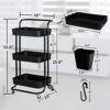 Bemece 3 Tier Rolling Trolley, Movable Metal Utility Cart on Wheels with Handle, Multifunctional Storage Organiser for Kitchen Bathroom Laundry a