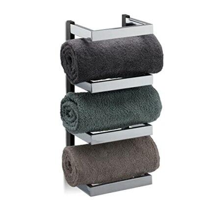 Relaxdays Designer Rack, Compartments for Towels, Chrome, Hanging Bathroom Shelf, Silver/Black, HWD: 44x18x16 cm
