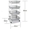 4-Tier - Beige Plastic Storage Trolley Unit with Wheels Utility Kitchen Cart Vegetable Rack Fruit Basket Corner Shelf for Kitchen Bedroom Bathroo