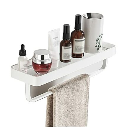 FVRTFT Bathroom Shelf Bathroom Shelves, Bathroom Glass Shelf Floating Shelving With Towel Rail Bar Aluminum Bathroom Tempered Glass Shelf Ectangu