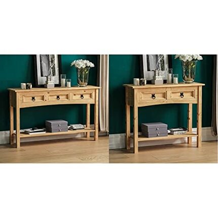 Vida Designs Corona Console Table, 3 Drawers With Shelf, Solid Pine Wood & Amazon Brand - Movian Corona Console Table, 2 Drawer With Shelf, Solid