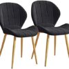 Kitchen Dining Room Furniture Chairs Kitchen Chairs Set Of 2 Velvet Seat Dining Chairs with Backrest Metal Legs for Lounge Living Room Corner Cha