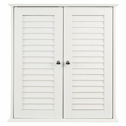 Premier 1600904 Housewares Bathroom Storage Bathroom Cabinets Wall Mounted With Double Shutter Door For Bathroom Storage Cabinet White 55H x 52W
