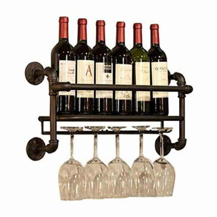 Vintage Wine Bottle Holder Industrial Wrought iron Wine Racks Wall Mounted Rustic Wine Glass Goblet Storage Organizer Rack