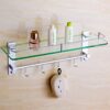 Towel Rack Wall Mount Bathroom Shelf with Hooks Multifunctional Space Aluminum Material 7Mm Tempered Glass Shelf Towel Rack/15 * 35Cm