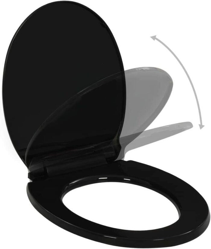 Soft Close Black Toilet Seat Standard Loo Seat with Top & Bottom Fixing Quick Release and Adjustable Hinges O Shape Lid Cover PP