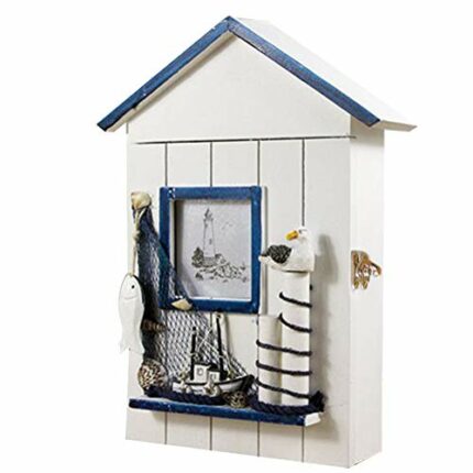 Da Jia Inc Mediterranean Style Wall Mounted Wooden Key Holder Storage Box Cabinet