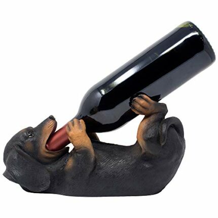 Dachshund Weiner Dog Puppy Wine Bottle Holder Statue with Decorative Tabletop Wine Rack Display Stand for Home Bar Decorations or Canine Kitchen