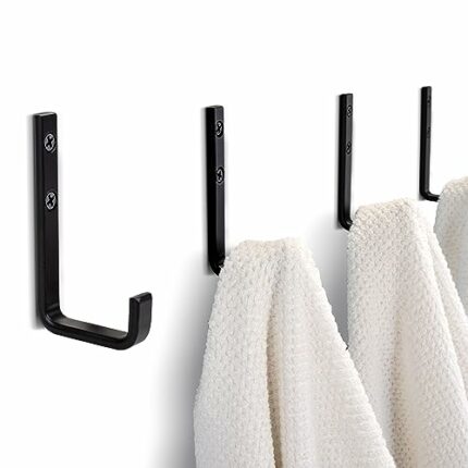 KIBAGA Stylish Bathroom Towel Hooks for Wall Mount Set of 4 - Beautiful, Sturdy & Easy to Install Metal Shower Hangers - Space Saving Matte Black