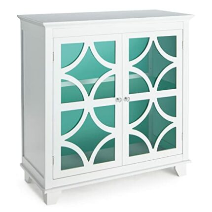 DSHGDJF Kitchen Storage Cabinet Buffet Sideboard With Glass Doors And Adjustable Shelves Green