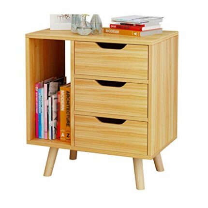 FGHOEV Bedside table with 3 drawers and multi-purpose storage shelf for home furniture