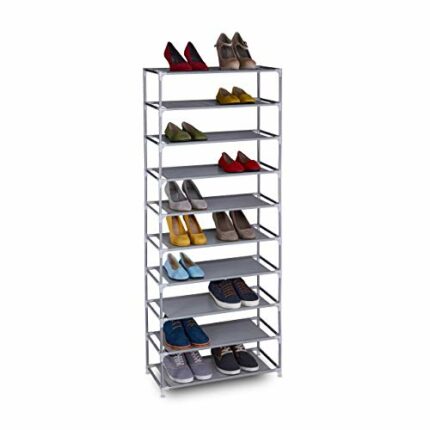 Relaxdays, Grey fabric shoe rack plug-in system, 10 levels, for 30 pairs of shoes, shoe rack high, H x W x D: 150 x 62 x 28 cm, 1 piece