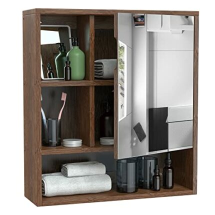 Purbambo Bathroom Wall Cabinet with Mirror, Bamboo Wall Cabinet with Single Door, Bathroom Cabinet Above Toilet Vanity Sink