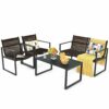 WALNUT 4PCS Patio Furniture Conversation Set Sofa Loveseat Armrest Garden Deck