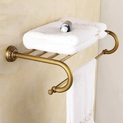 HIGOH Towel Racks,Bathroom Towel Rack Wall Mounted Towel Holder,All Copper Antique Bath Towel Rack,Bathroom European Towel Holder,Rack,Carved Har