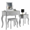CARME Sorrento - Grey Dressing Table and Side Table With Drawer Rose Gold Handles Stool Mirror with LED Lights - Four Piece Set Bedroom Makeup Fu