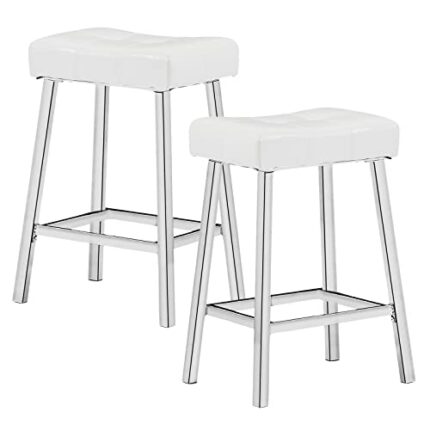 MNEETRUNG Bar Stools Set of 2, Counter Height Saddle-Seat PU Leather Bar Stools for Kitchen Counter Backless Modern Square Barstools Upholstered