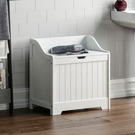 Bath Vida Priano Bathroom Laundry Cabinet Storage Cupboard Chest Bin Wooden Basket Unit, White