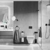 AMARE Luxury Telescopic Towel Rail | Black Matt | Drilling or Gluing | Extendable Towel Holder | Stainless Steel | Towel Dispenser for Sink | 29-