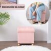 BRIAN & DANY Folding Storage Ottoman with Wood Legs, Velvet Footstools Cube for Living Room and Bedroom, 40x 40x 40 cm, Pink