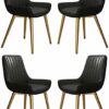 dining chair Kitchen Dining Room Furniture Chairs Kitchen Dining Chairs Set Of 4 With Artificial Leather Soft Seat And Golden Metal Legs For Livi