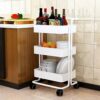 BHVXW Kitchen furniture Multi-Layer Steel Frame Wood Partition Multifunction Organizer Cart With Wheels Kitchen trolley (Color : A, Size : 3-Tier