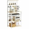 YMYNY Kitchen Baker's Rack, Microwave Oven Stand with Storage Shelves, Industrial Coffee Bar Station, with Adjustable Wine Holders and S-Hooks, M