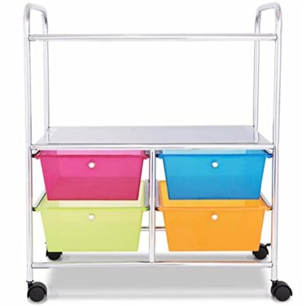 SLNFXC 4 Multifunctional Drawers Rolling Storage Cart Rack Shelves Shelf Home Office Home Furniture