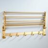 Towel Rack Wall Mounted Towel Holder Adhesive Towel Shelf with Hook No Drill Folding Space Aluminum For Bathroom Toilet,gold,50cm