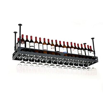 KEppd Wine Rack Wall Mounted - Hanging Wine Rack, Ceiling Upside-Down Wine Glass Rack, Vintage Wine Bottle Holder for Bars Restaurants Kitchens-B