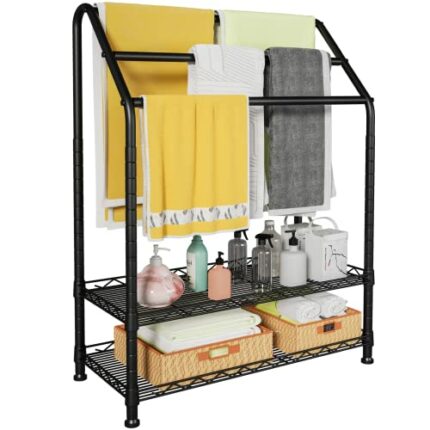 FUTASSI 3 Tiers Standing Towel Rack, Portable Bathroom Storage Organizer, Lightweight Bath Towel Storage, Outdoor Swimming Pool Organizer Shelves