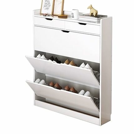 Shoe Cabinet for Entryway, Shoe Storage Cabinet with 3 Flip Drawers, Slim Hidden Entryway Cabinet Shoe Rack Organizer,for Hallway, Living Room,Ho